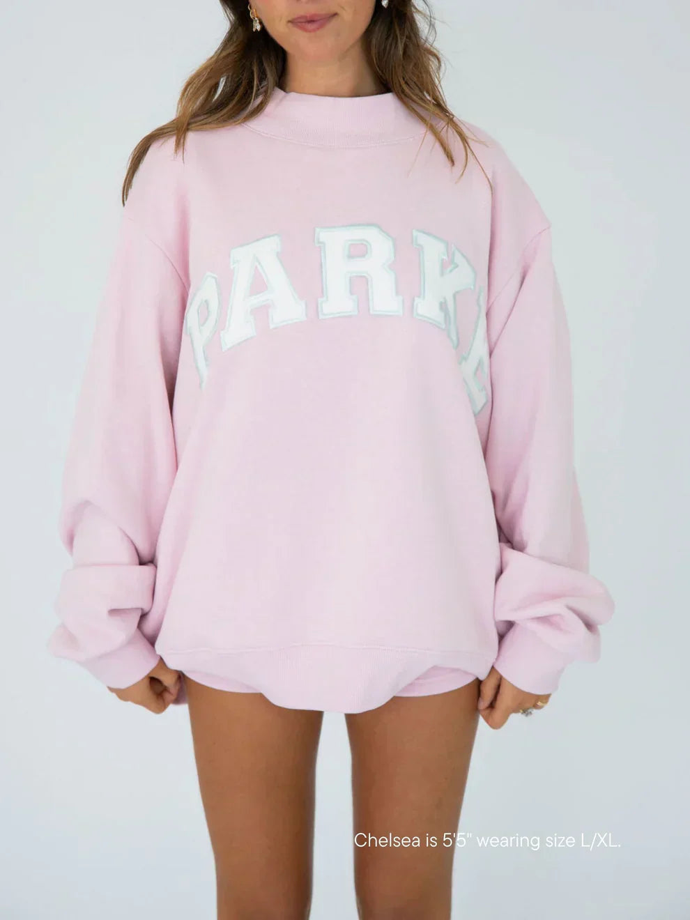 Parke | Varsity Mockneck Soft Pink with White Letters